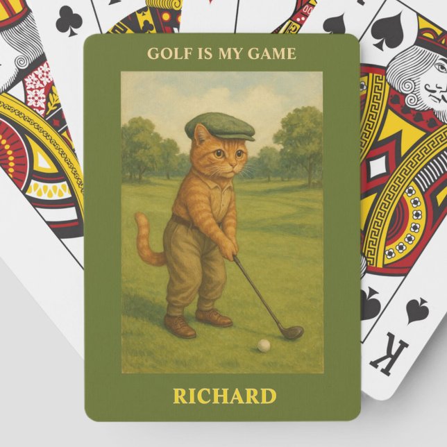 Stylish Cat Playing Golf Personalized Spielkarten (Von Creator hochgeladen)