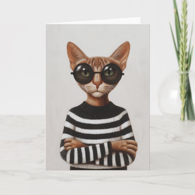 Stylish Cat With Round Glasses Karte (Vorderseite)