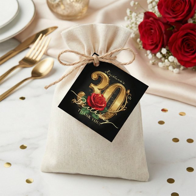 Stylish Chic Black Gold Red Rose 30th Birthday Geschenkanhänger (Von Creator hochgeladen)