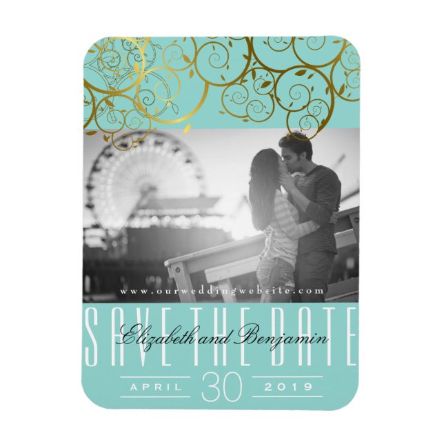 Stylish Chic Golden Spirals Save The Date Photo Magnet (Vertikal)