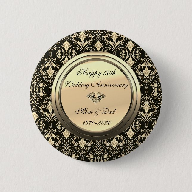 Stylish Chic Wirbel Black 50. Wedding Anniversary Button (Vorderseite)