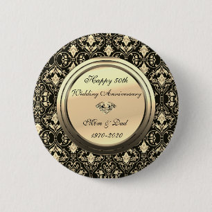 Stylish Chic Wirbel Black 50. Wedding Anniversary Button