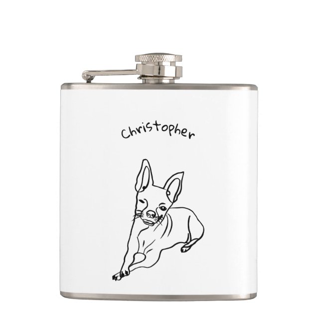 Stylish Chihuahua: Personalisierte Kunstlinie Flachmann (Vorderseite)
