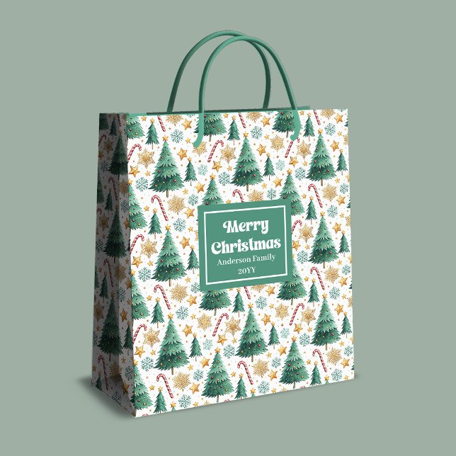 Stylish Christmas trees candy canes custom gifting Mittlere Geschenktüte (Stylish Christmas trees candy canes custom gifting Medium Gift Bag )