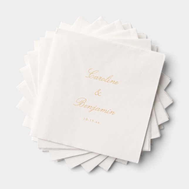 Stylish Classic Script Elegant Wedding Custom Gold Servietten Mit Folie (Insitu (Gestapelt))
