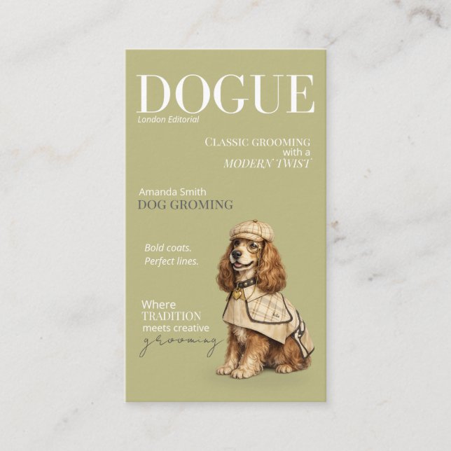 Stylish Cocker Spaniel Sage Dogue Business Card Visitenkarte (Vorderseite)