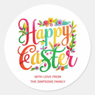 Stylish Colorful Floral Happy Easter Runder Aufkleber