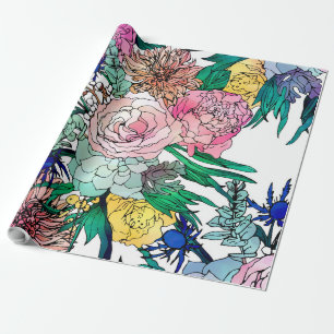 Stylish Colorful Watercolor Floral Pattern Geschenkpapier