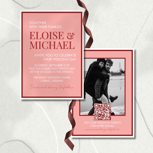 Stylish Contemporary Pink and Red Wedding Einladung (Invite guests to your big day in style with this Stylish Contemporary Pink and Red Wedding Invite!)