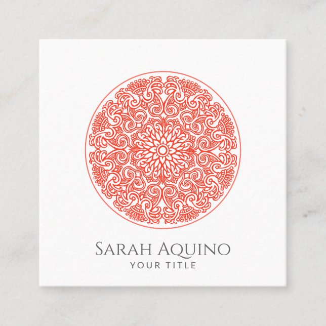 Stylish Coral Mandala Universe Symbol Quadratische Visitenkarte (Vorderseite)