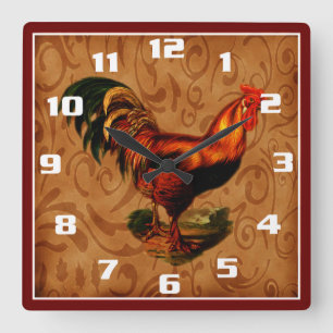 Stylish Country Rooster Kitchen Quadratische Wanduhr