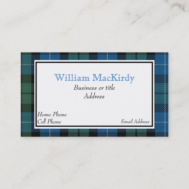 Stylish Custom MacKirdy Scottish Tartan Kariert Visitenkarte (Vorderseite)