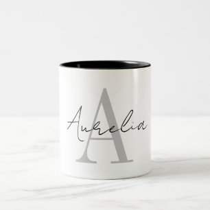 Stylish Custom Monogram Name Script Calligraph Zweifarbige Tasse