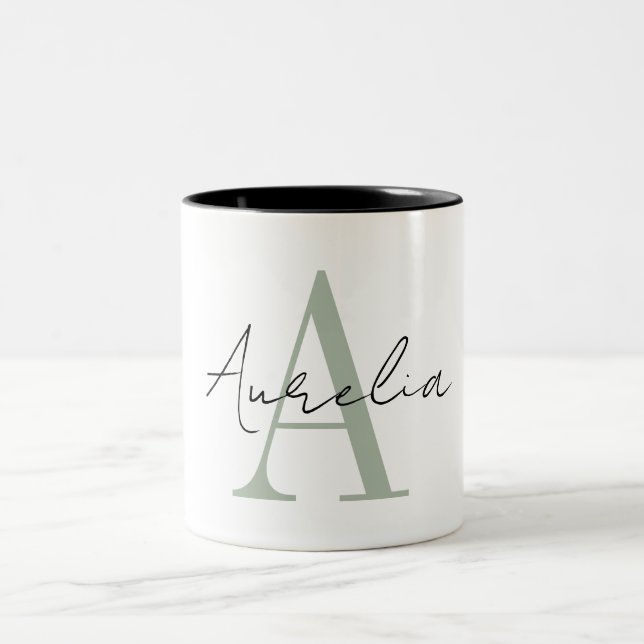 Stylish Custom Monogram Name Script Calligraphy Zweifarbige Tasse (Mittel)