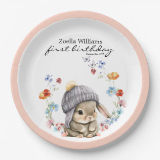 Stylish Cute Bunny Colorful Flower Party Plate Pappteller