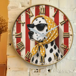 Stylish Dalmatian with Sunglasses Polka Dot Scarf Große Wanduhr