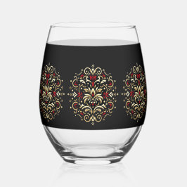 Stylish Damask Black Red Gold Pattern Weinglas Ohne Stiel