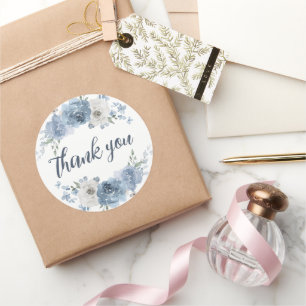 Stylish Dark Blue Ivory Floral Vielen Dank Runder Aufkleber