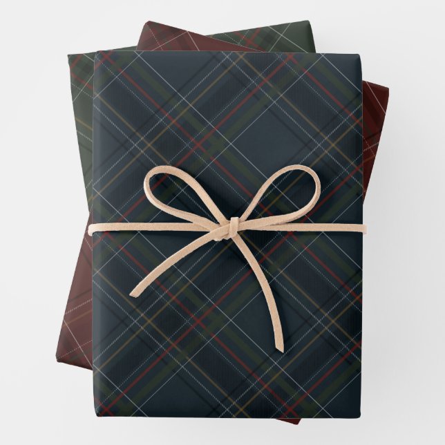Stylish dark rich Christmas plaid holiday Geschenkpapier Set (Beispiel)