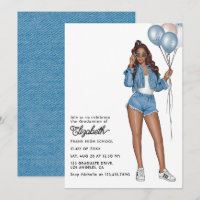 Stylish Denim Girl with Balloons Graduation Party