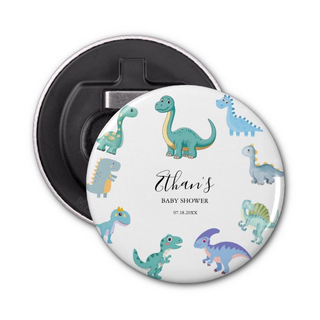 Stylish Dinosaur Baby Shower White Flaschenöffner (Vorderseite)