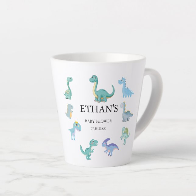 Stylish Dinosaur Baby Shower White Milchtasse (Rechte Ecke)