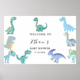 Stylish Dinosaur Baby Shower White Poster