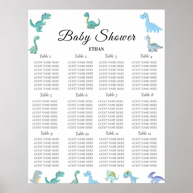 Stylish Dinosaur Baby Shower White Poster (Vorne)