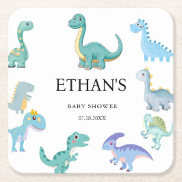 Stylish Dinosaur Baby Shower White Rechteckiger Pappuntersetzer