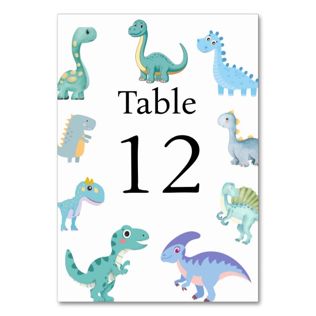 Stylish Dinosaur Baby Shower White Tischnummer (Vorderseite)