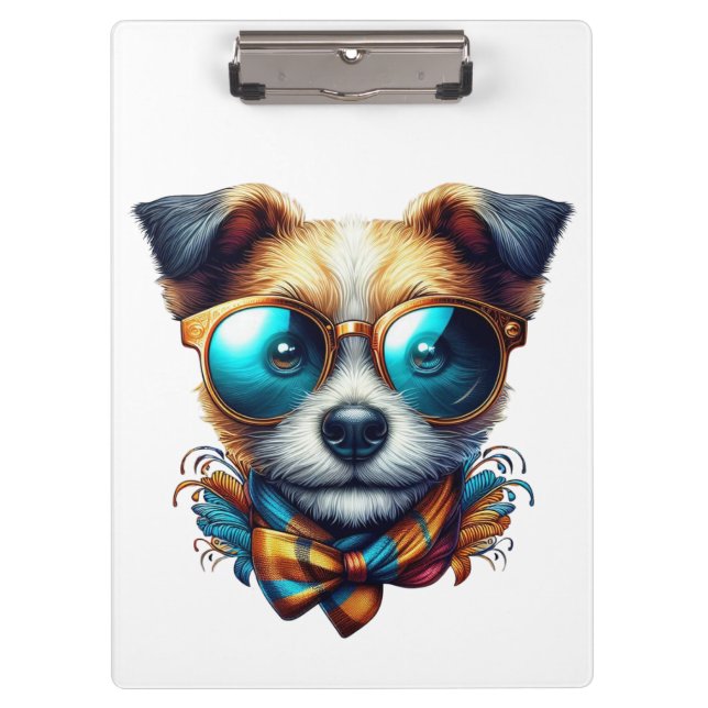 Stylish Dog With Glasses Colorful Modern Pet Art Klemmbrett (Vorderseite)