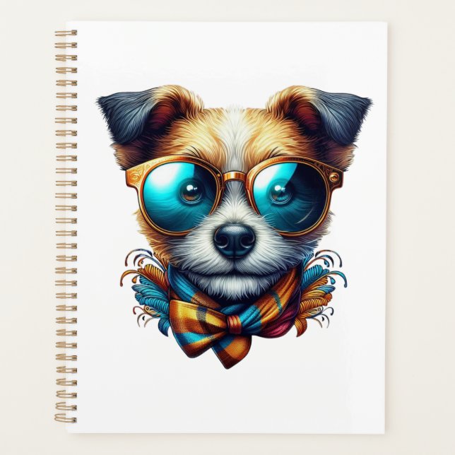 Stylish Dog With Glasses Colorful Modern Pet Art Planer (Vorderseite)