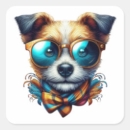 Stylish Dog With Glasses Colorful Modern Pet Art Quadratischer Aufkleber