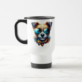 Stylish Dog With Glasses Colorful Modern Pet Art Reisebecher