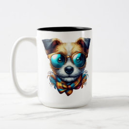 Stylish Dog With Glasses Colorful Modern Pet Art Zweifarbige Tasse