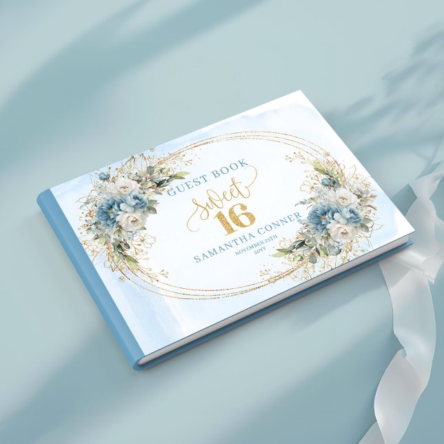 Stylish Dusty Blue Flowers Sweet Sixteen Birthday  Gästebuch (Stylish Dusty Blue Flowers Sweet Sixteen Birthday Guest Book

)