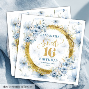 Stylish Dusty Blue Sweet 16 Gold Glitzer Napkin Serviette