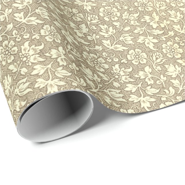 Stylish Elegant Chic Vintage Beige Floral Pattern Geschenkpapier (Rolleneckpunkt)