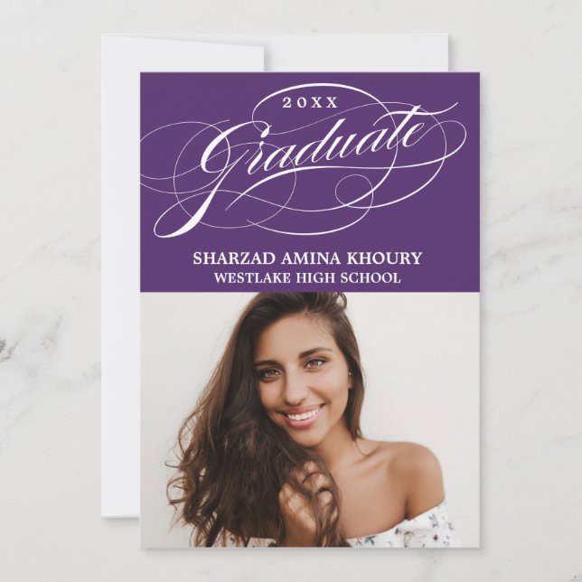 STYLISH ELEGANT SCRIPT 2 GRADUATE PARTY EINLADUNG (Vorderseite)