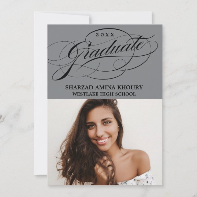 STYLISH ELEGANT SCRIPT 2 GRADUATE PARTY EINLADUNG (Vorderseite)