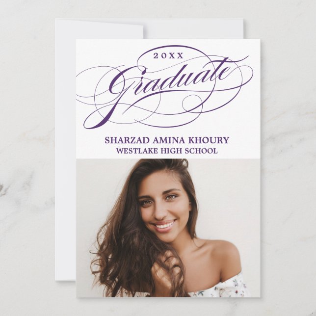 STYLISH ELEGANT SCRIPT 2 GRADUATE PARTY EINLADUNG (Vorderseite)