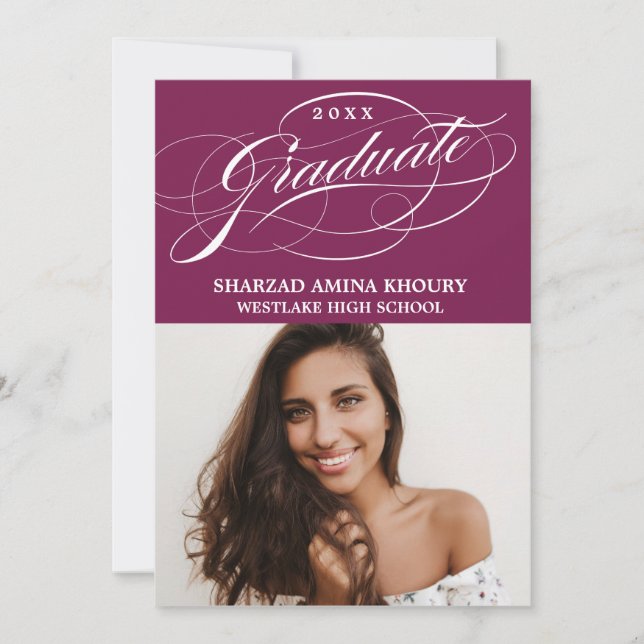 STYLISH ELEGANT SCRIPT 2 GRADUATE PARTY EINLADUNG (Vorderseite)