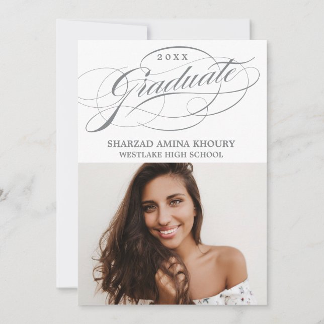 STYLISH ELEGANT SCRIPT 2 GRADUATE PARTY EINLADUNG (Vorderseite)