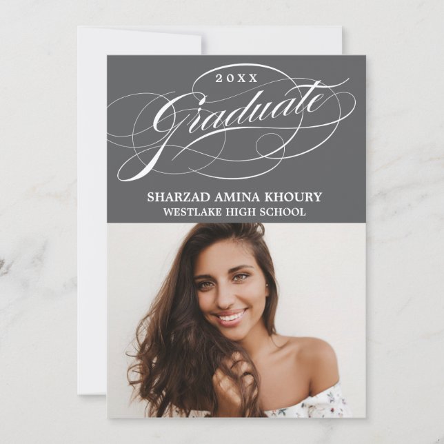 STYLISH ELEGANT SCRIPT 2 GRADUATE PARTY EINLADUNG (Vorderseite)