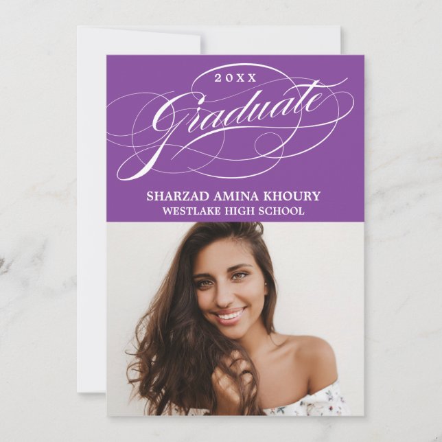 STYLISH ELEGANT SCRIPT 2 GRADUATE PARTY EINLADUNG (Vorderseite)