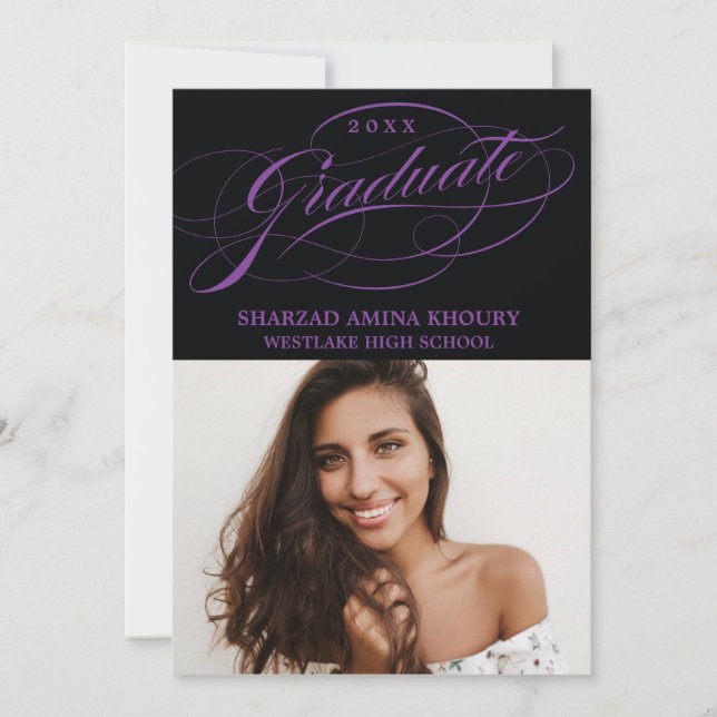 STYLISH ELEGANT SCRIPT 2 GRADUATE PARTY EINLADUNG (Vorderseite)