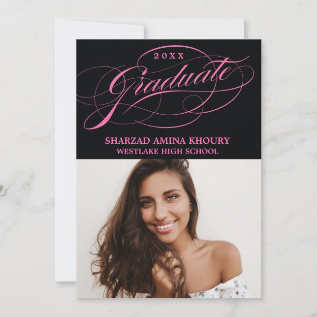 STYLISH ELEGANT SCRIPT 2 GRADUATE PARTY EINLADUNG (Vorderseite)