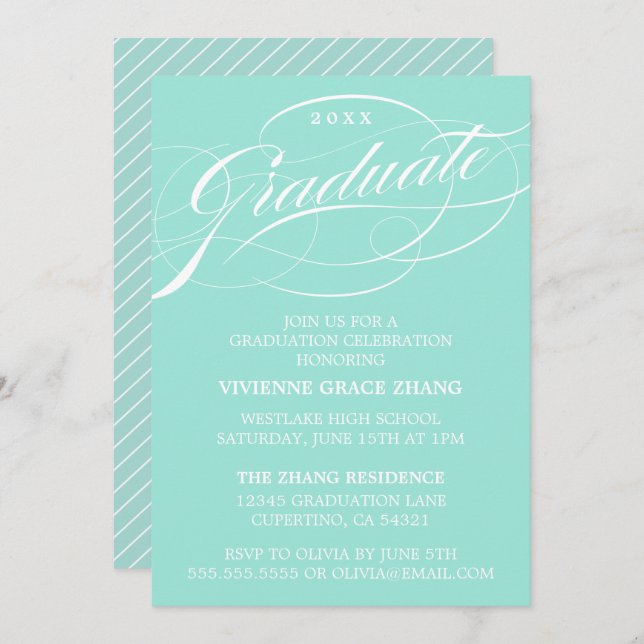 STYLISH ELEGANT SCRIPT GRADUATE PARTY EINLADUNG (Vorne/Hinten)