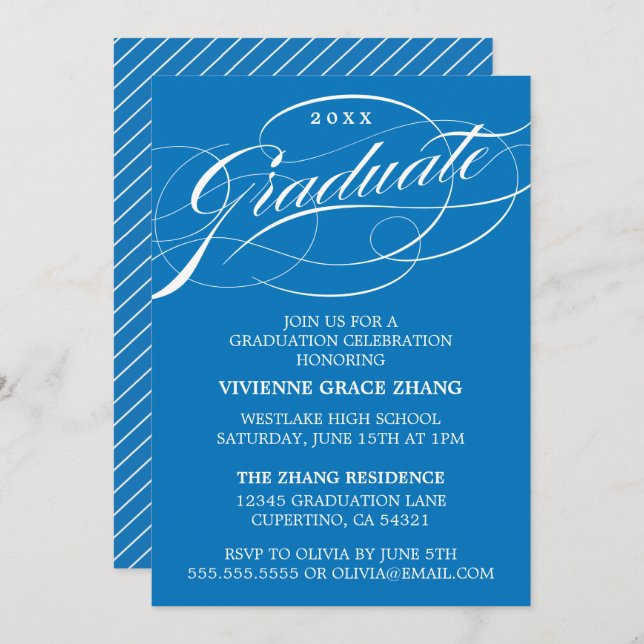 STYLISH ELEGANT SCRIPT GRADUATE PARTY EINLADUNG (Vorne/Hinten)