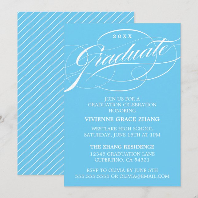 STYLISH ELEGANT SCRIPT GRADUATE PARTY EINLADUNG (Vorne/Hinten)